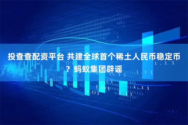投查查配资平台 共建全球首个稀土人民币稳定币？蚂蚁集团辟谣