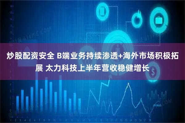 炒股配资安全 B端业务持续渗透+海外市场积极拓展 太力科技上半年营收稳健增长