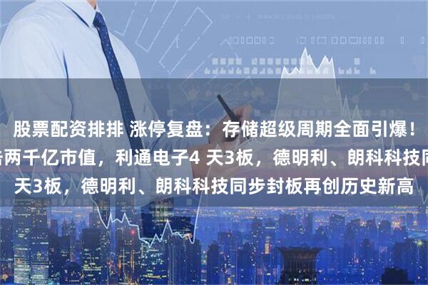股票配资排排 涨停复盘：存储超级周期全面引爆！江波龙20CM涨停冲击两千亿市值，利通电子4 天3板，德明利、朗科科技同步封板再创历史新高